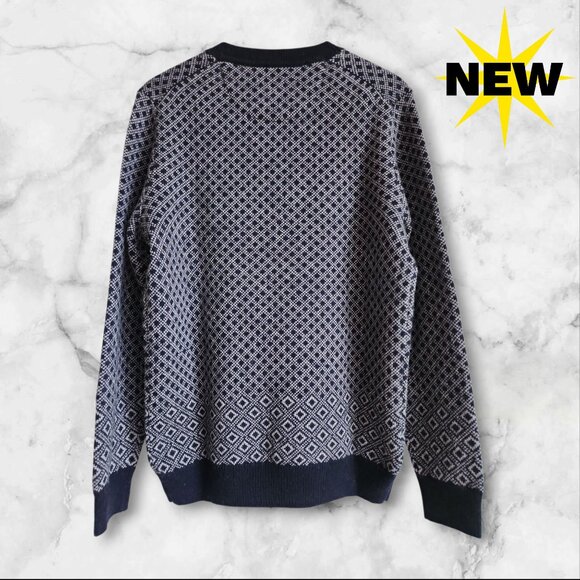 S Sweater Blue New Jos A Bank Small V Neck Nwt Winter Wool Blend Navy Diamond Sz - Picture 3 of 17
